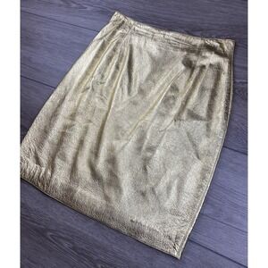 Zang Toi Women's Vintage Leather Mini Skirt Gold Size 12